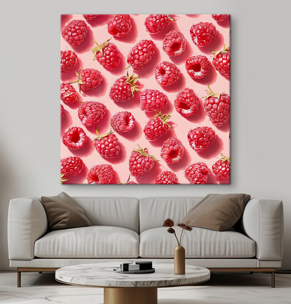 A group of raspberries on a pink surface