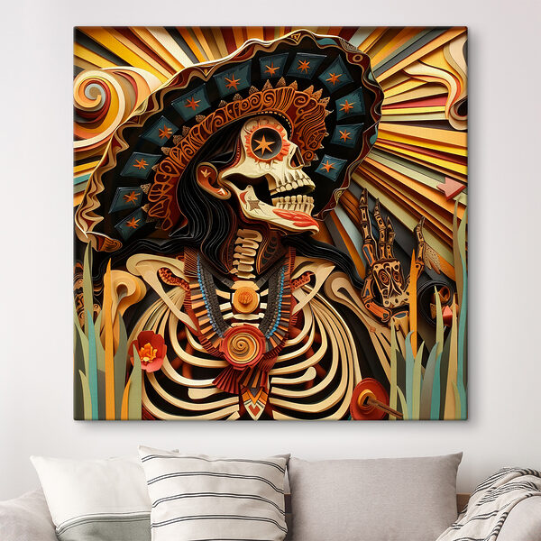 Cuadros Un esqueleto con un sombrero y flores (SKU: s39150) Cuadros Cuadros Un esqueleto con un sombrero y flores (SKU: s39150)