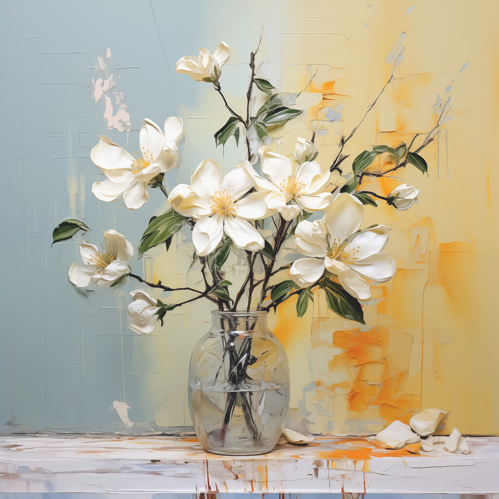 A vase with white flowers