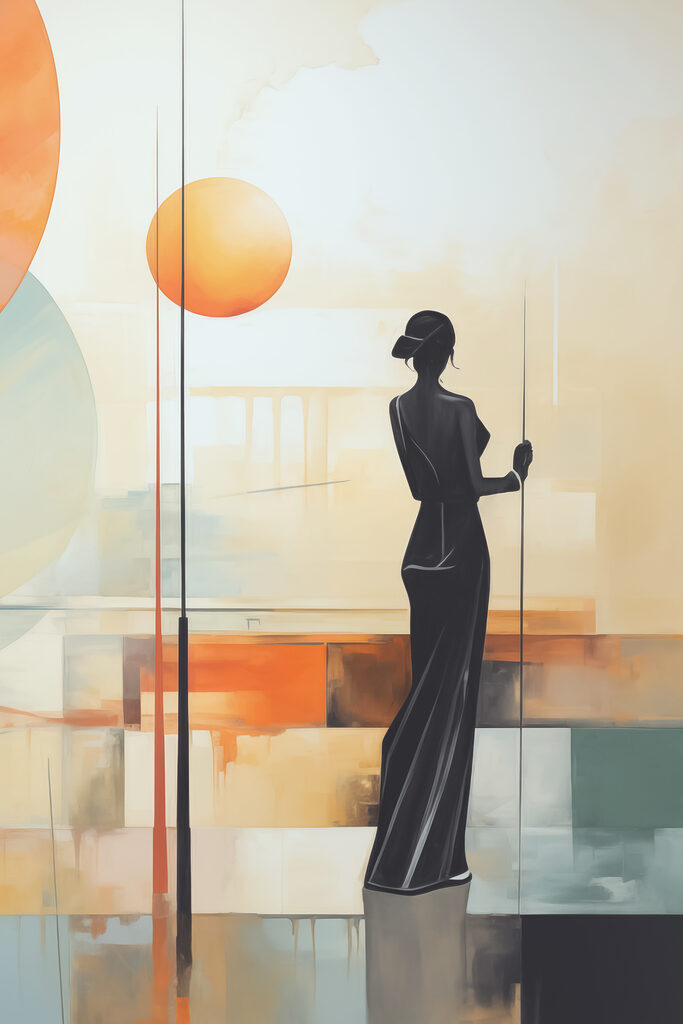A painting of a woman in a long black dress