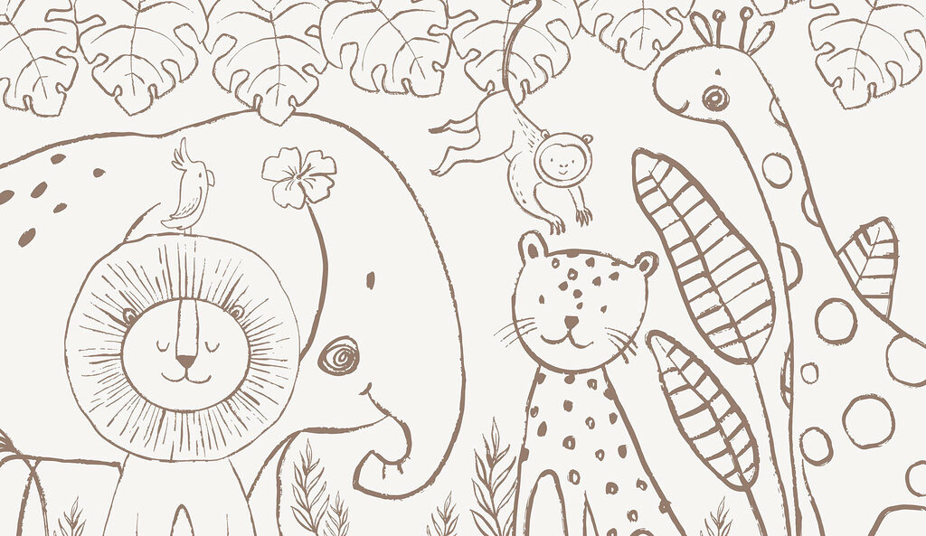 A drawing of animals and plants