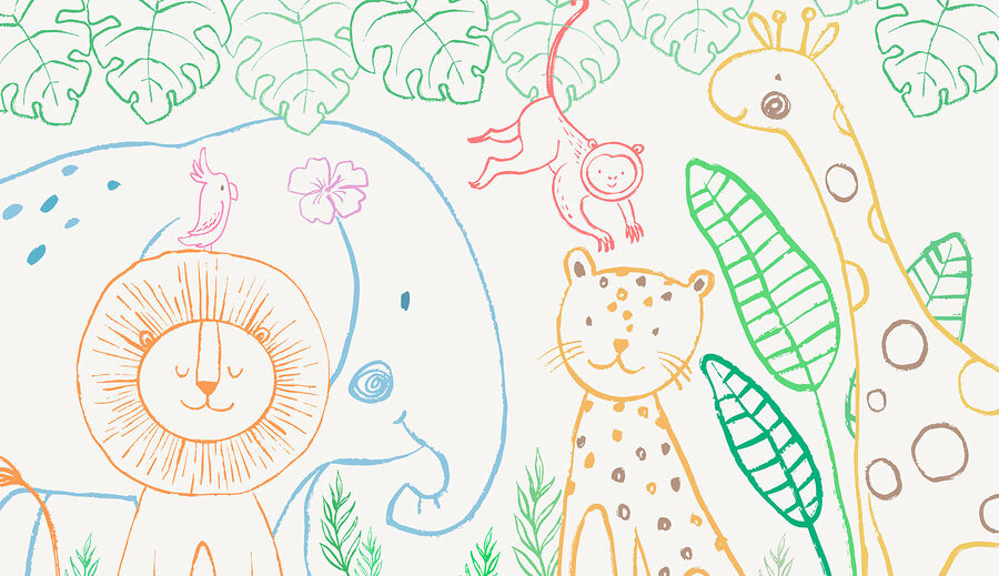 Un dibujo de animales y plantas