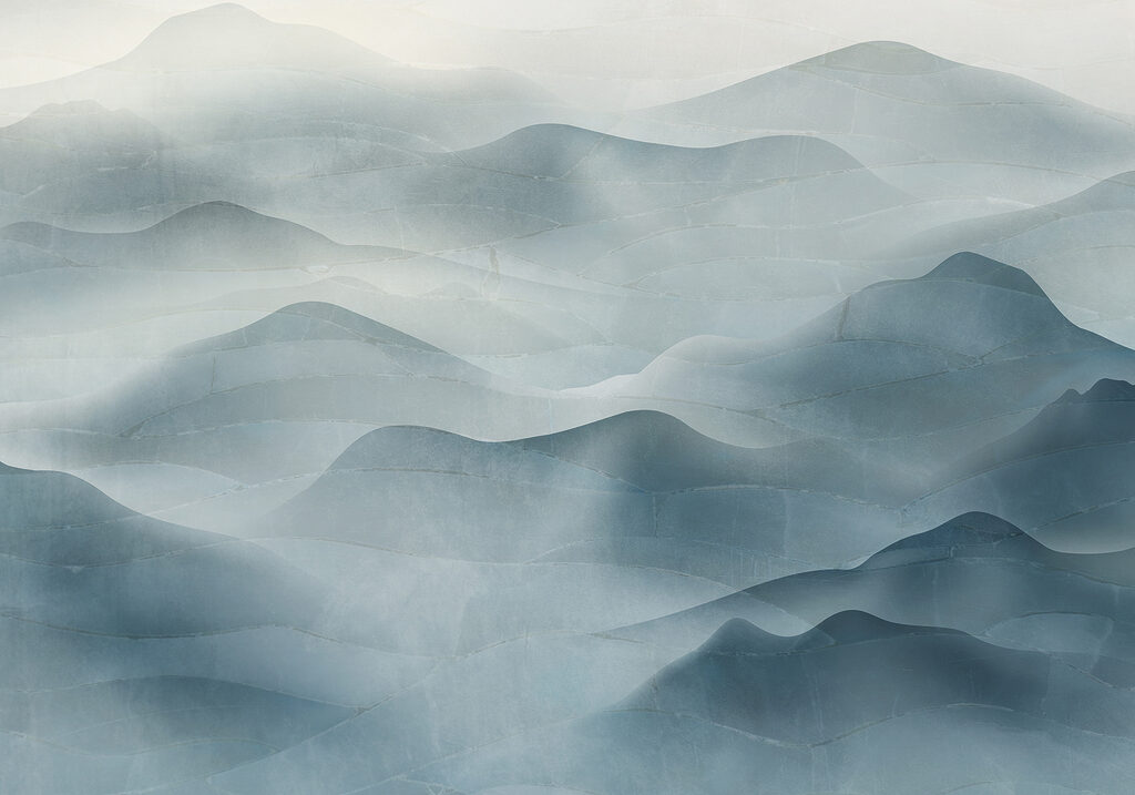 Un paisaje de niebla con montañas Un paisaje de niebla con montañas