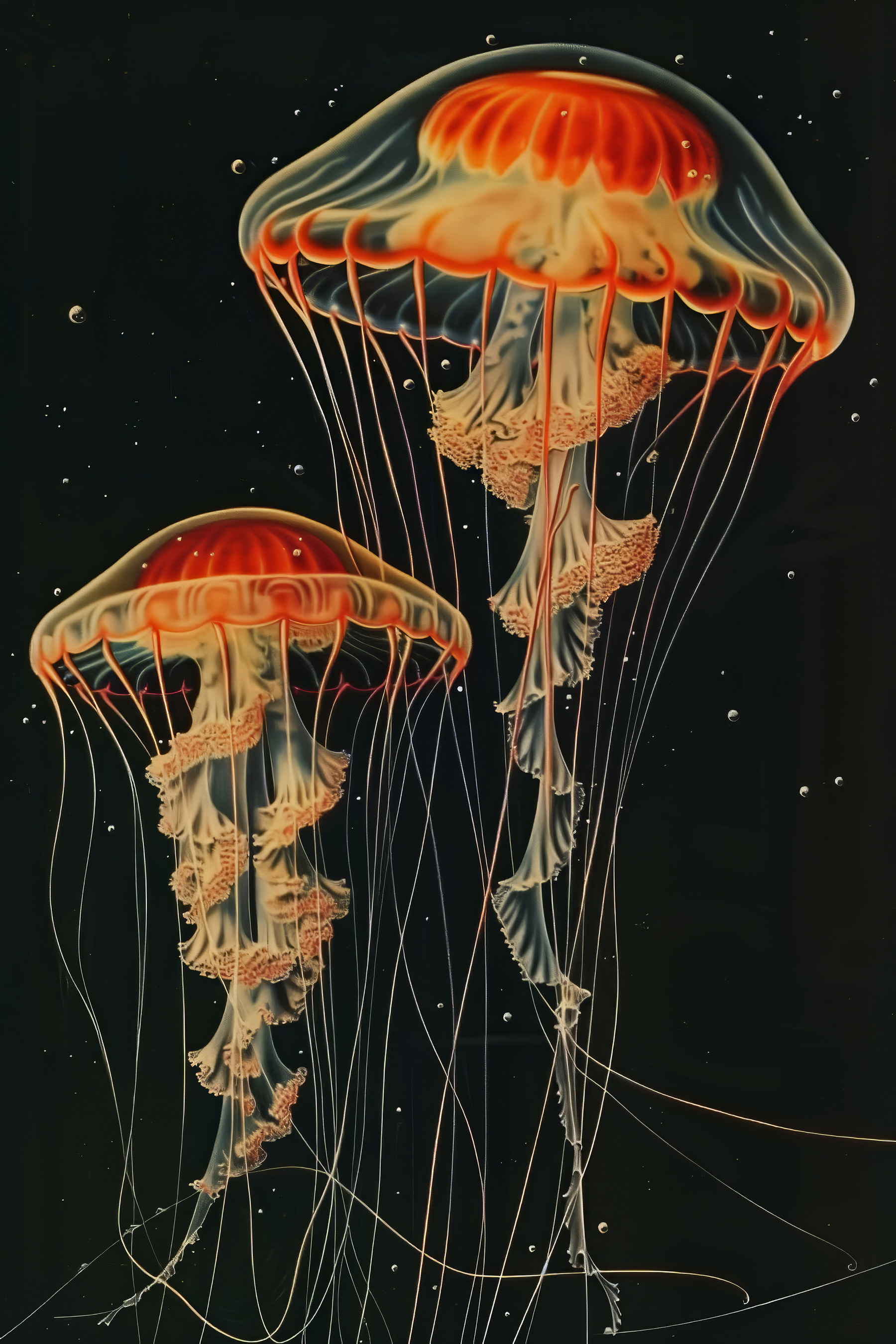 A group of jellyfish in the dark