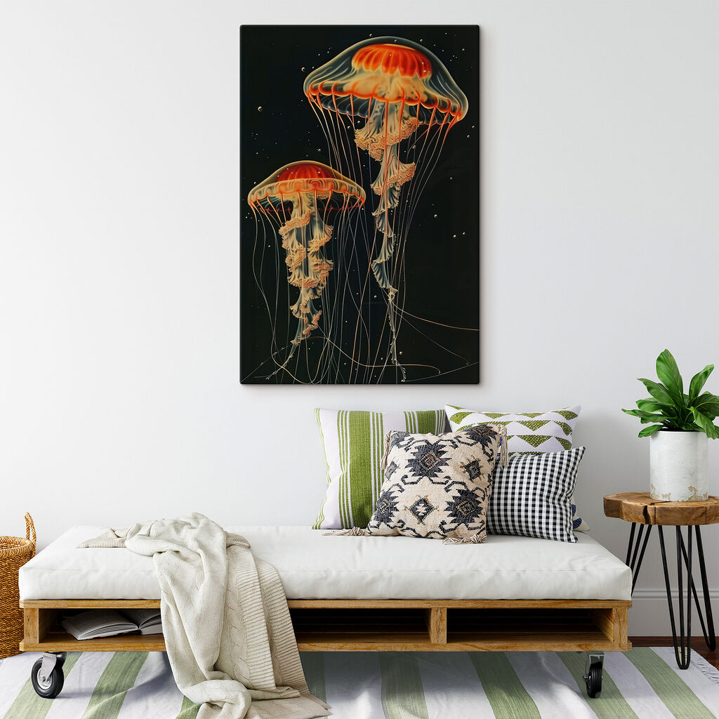 A group of jellyfish in the dark