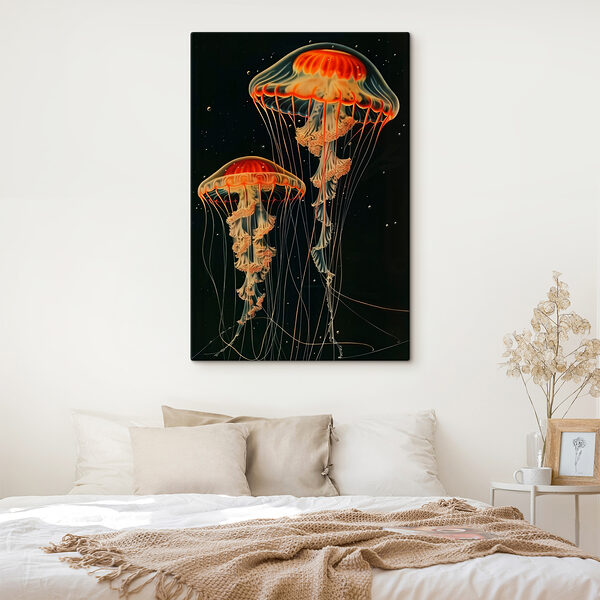 A group of jellyfish in the dark