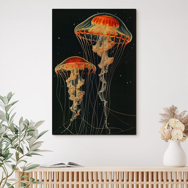 A group of jellyfish in the dark