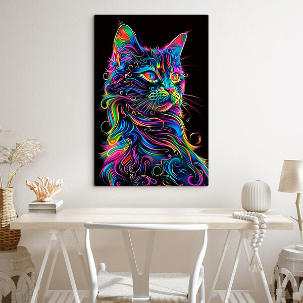 Cuadros Cuadros Un gato de colores sobre un fondo negro (SKU: s39311)