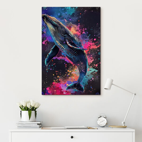 A whale with colorful splashes