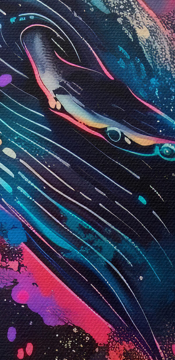 A whale with colorful splashes