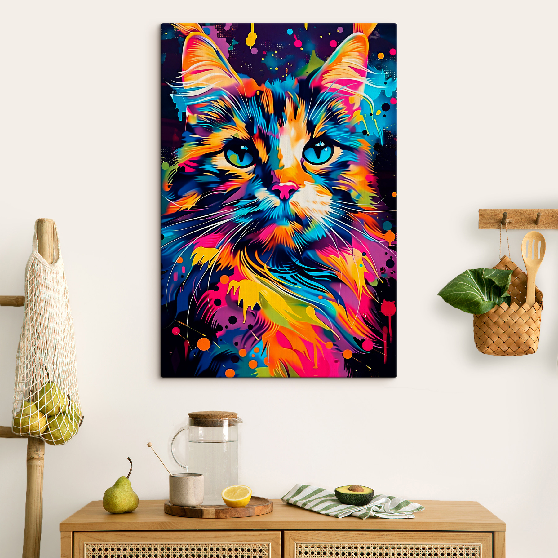 A colorful cat with blue eyes A colorful cat with blue eyes