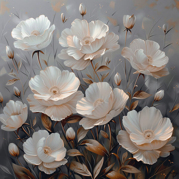 A painting of white flowers