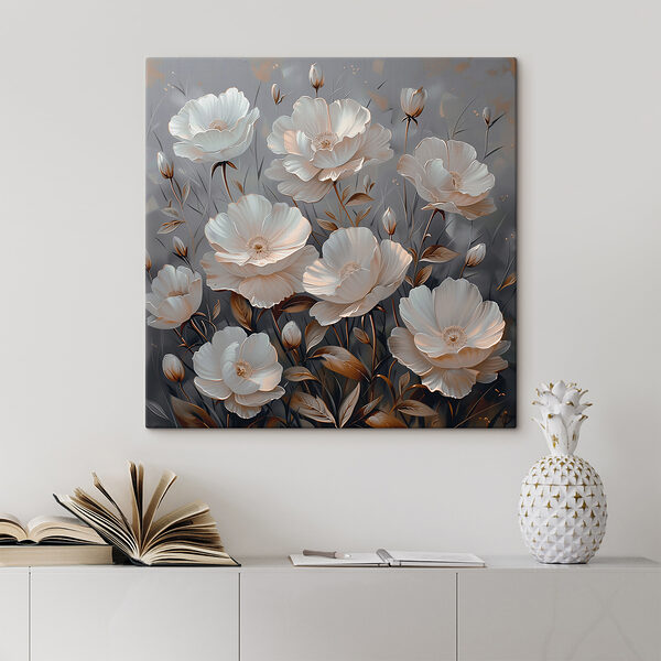 A painting of white flowers