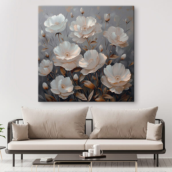 A painting of white flowers