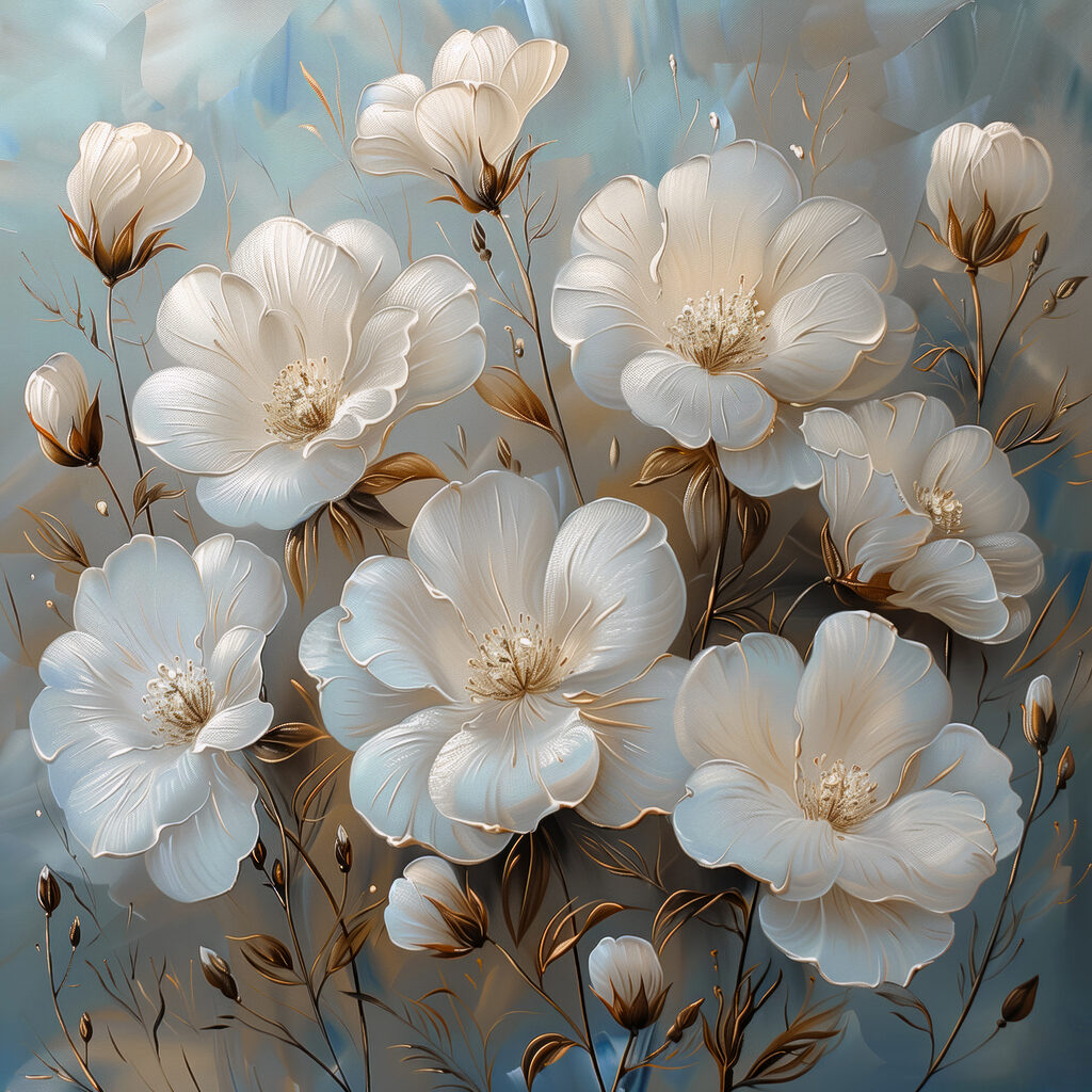 A painting of white flowers
