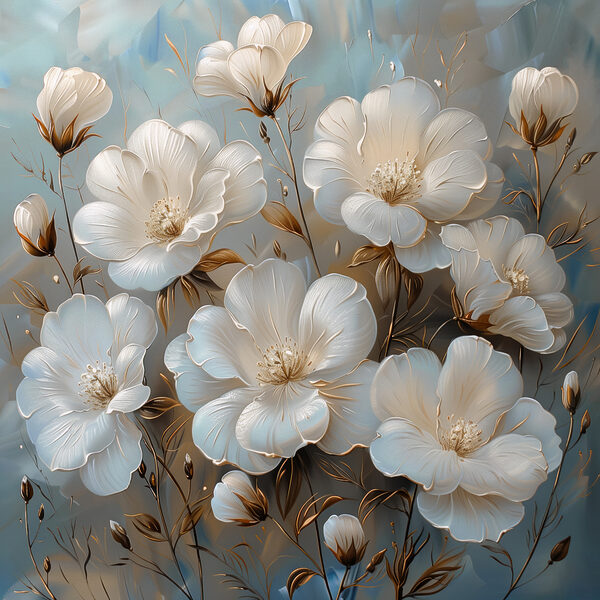A painting of white flowers