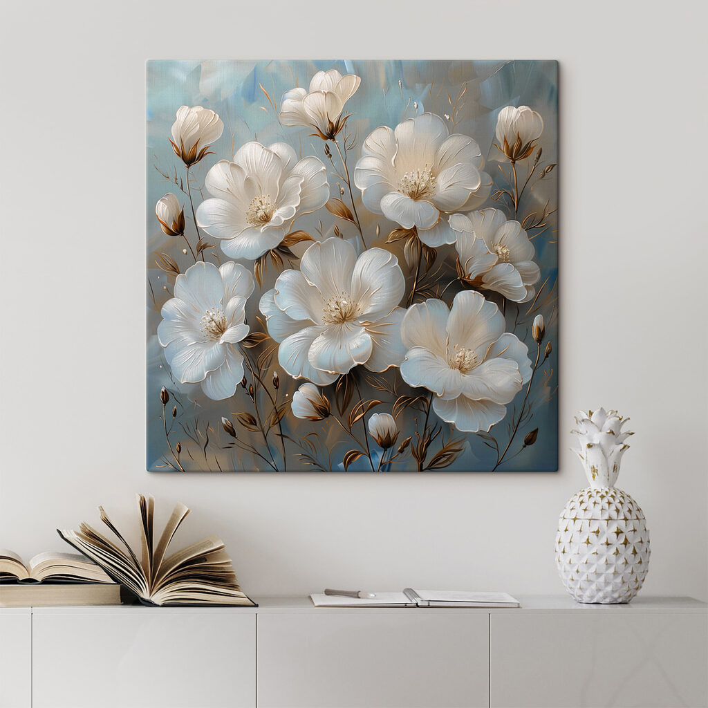 A painting of white flowers