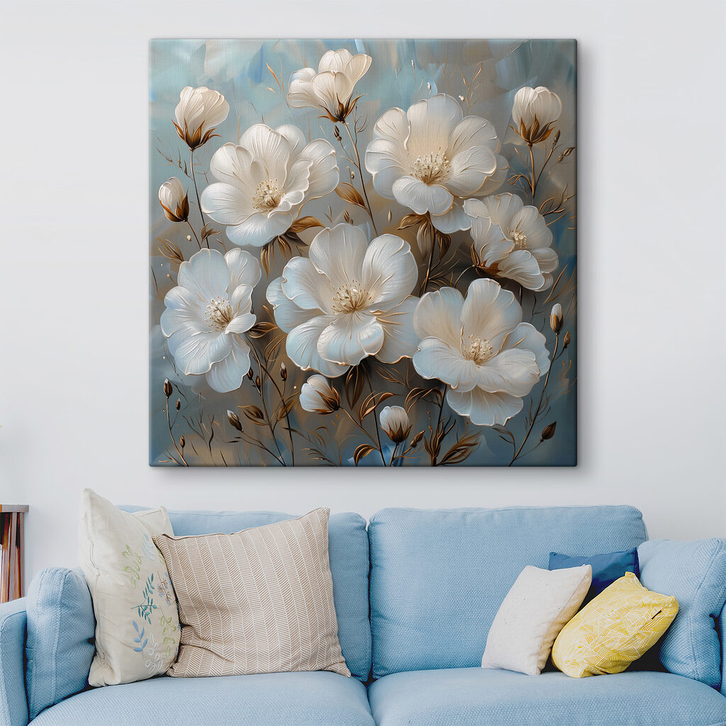 A painting of white flowers
