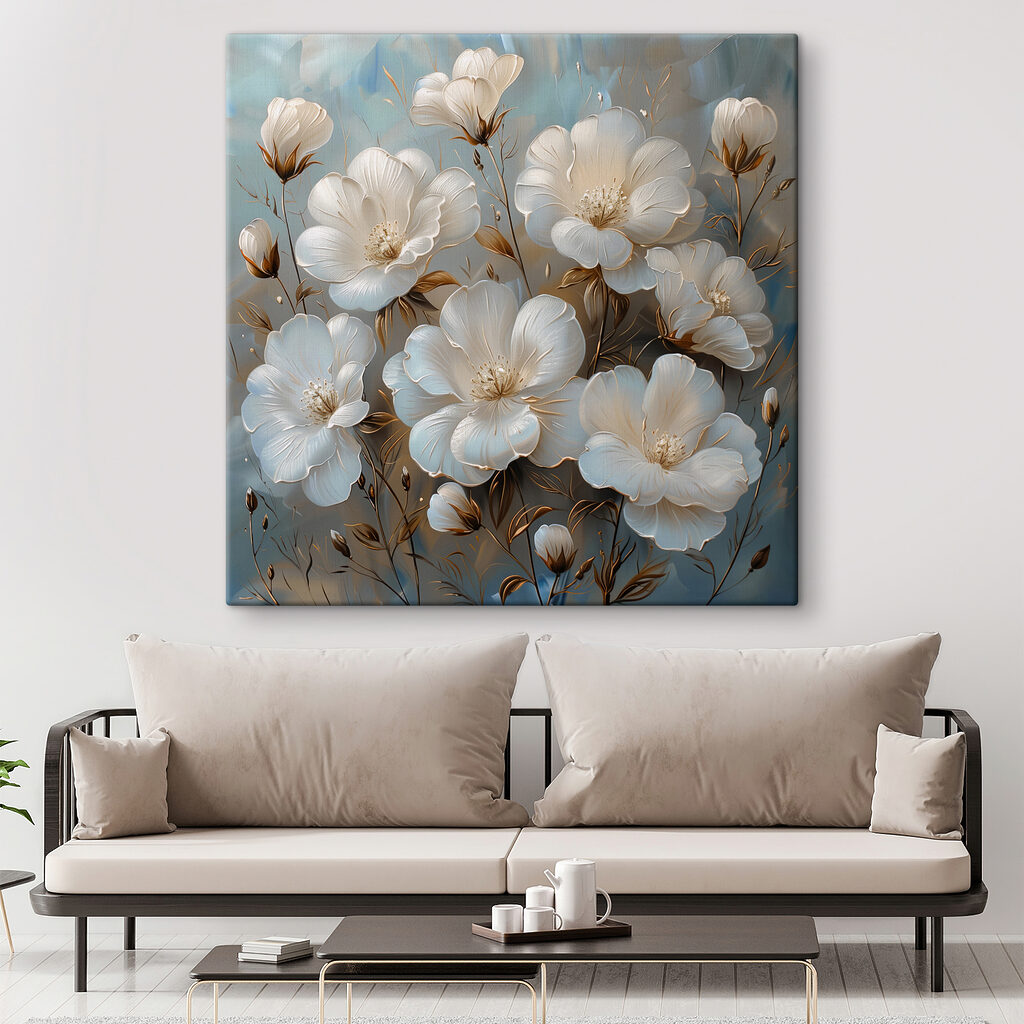 A painting of white flowers