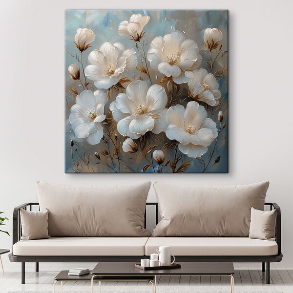 A painting of white flowers