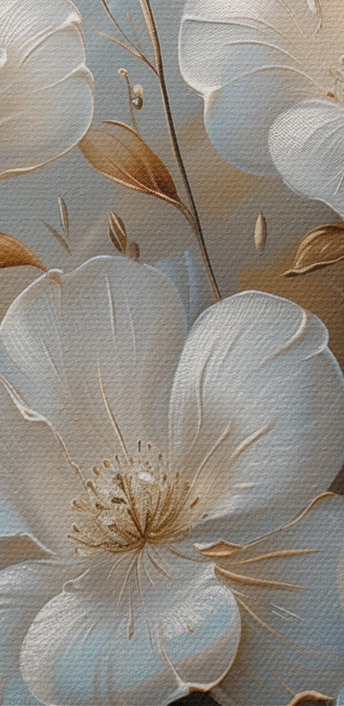 A painting of white flowers