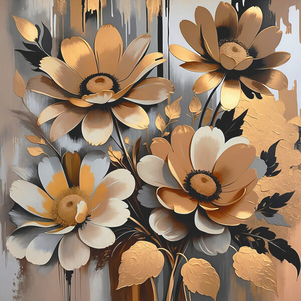 A painting of flowers on a wall A painting of flowers on a wall