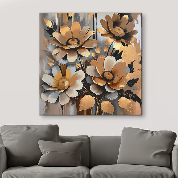 A painting of flowers on a wall A painting of flowers on a wall