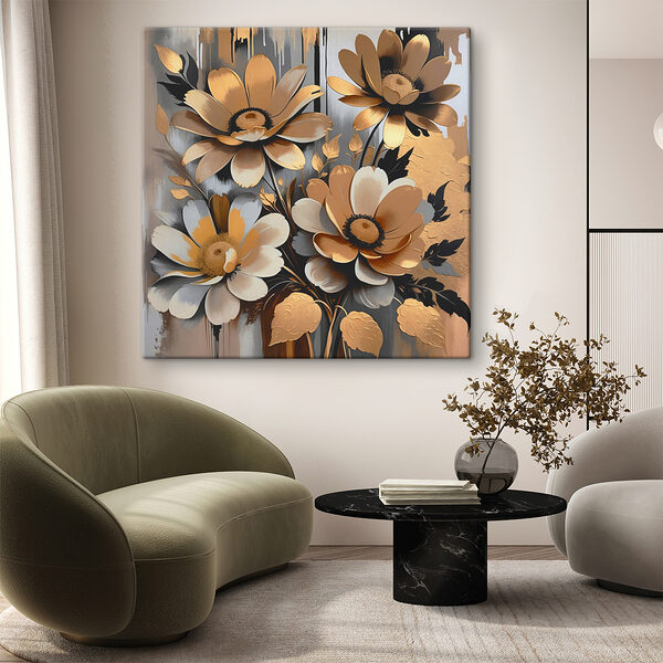 A painting of flowers on a wall A painting of flowers on a wall