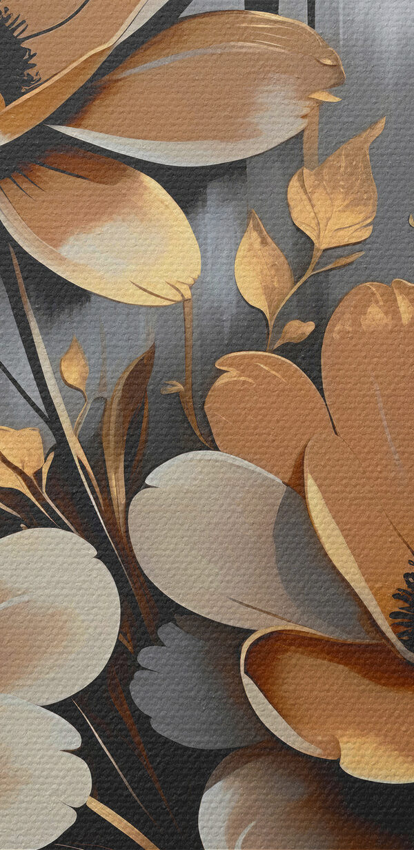 A painting of flowers on a wall A painting of flowers on a wall