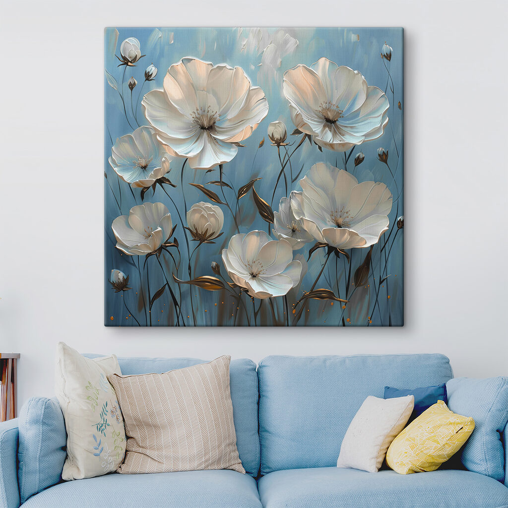 A painting of white flowers