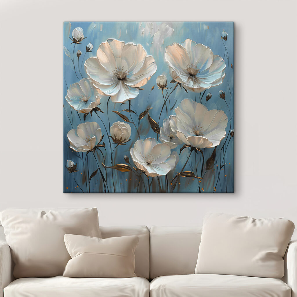 A painting of white flowers
