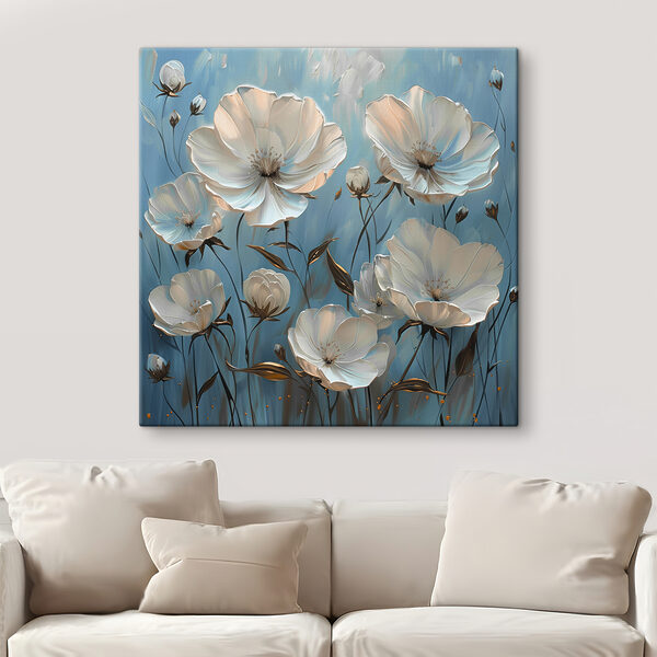 A painting of white flowers