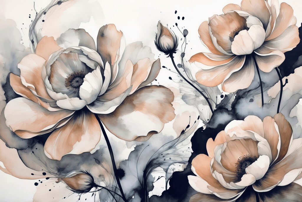 A painting of flowers on a white surface A painting of flowers on a white surface