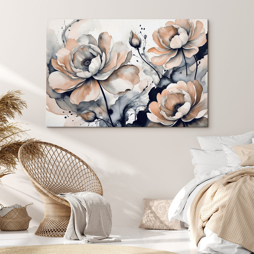 A painting of flowers on a white surface A painting of flowers on a white surface