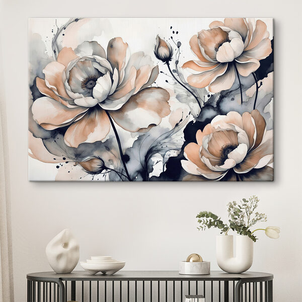 A painting of flowers on a white surface A painting of flowers on a white surface