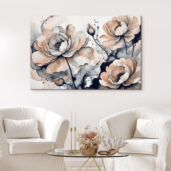 A painting of flowers on a white surface A painting of flowers on a white surface