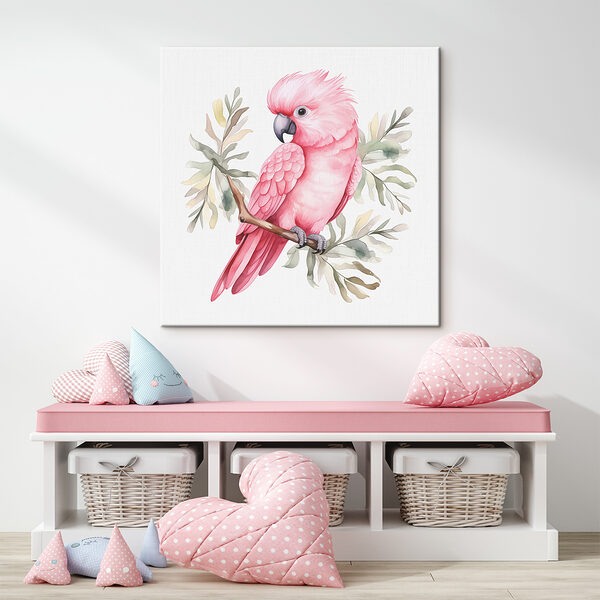 Cuadros Un pájaro rosa en una rama (SKU: s39334) Cuadros Cuadros Un pájaro rosa en una rama (SKU: s39334)