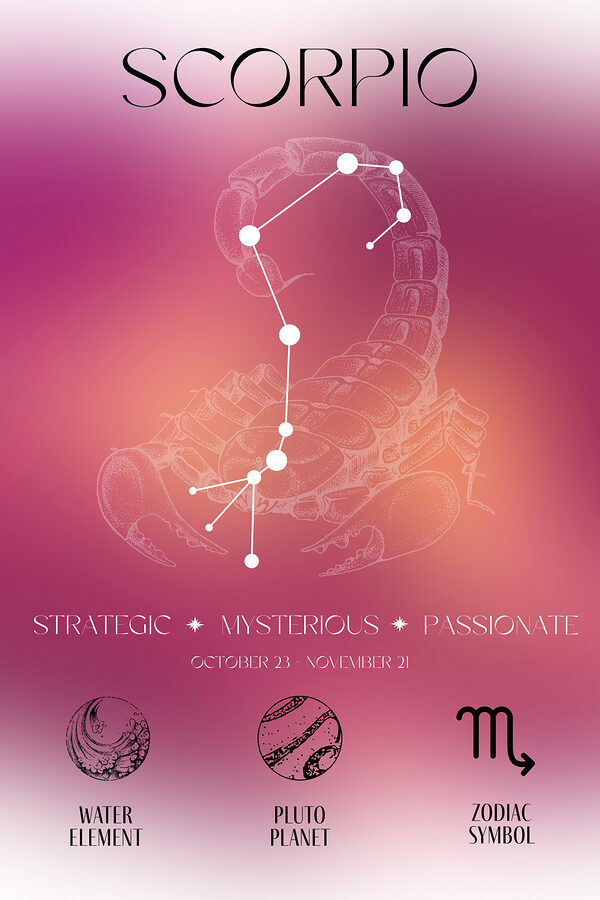 A zodiac sign with a scorpion and stars