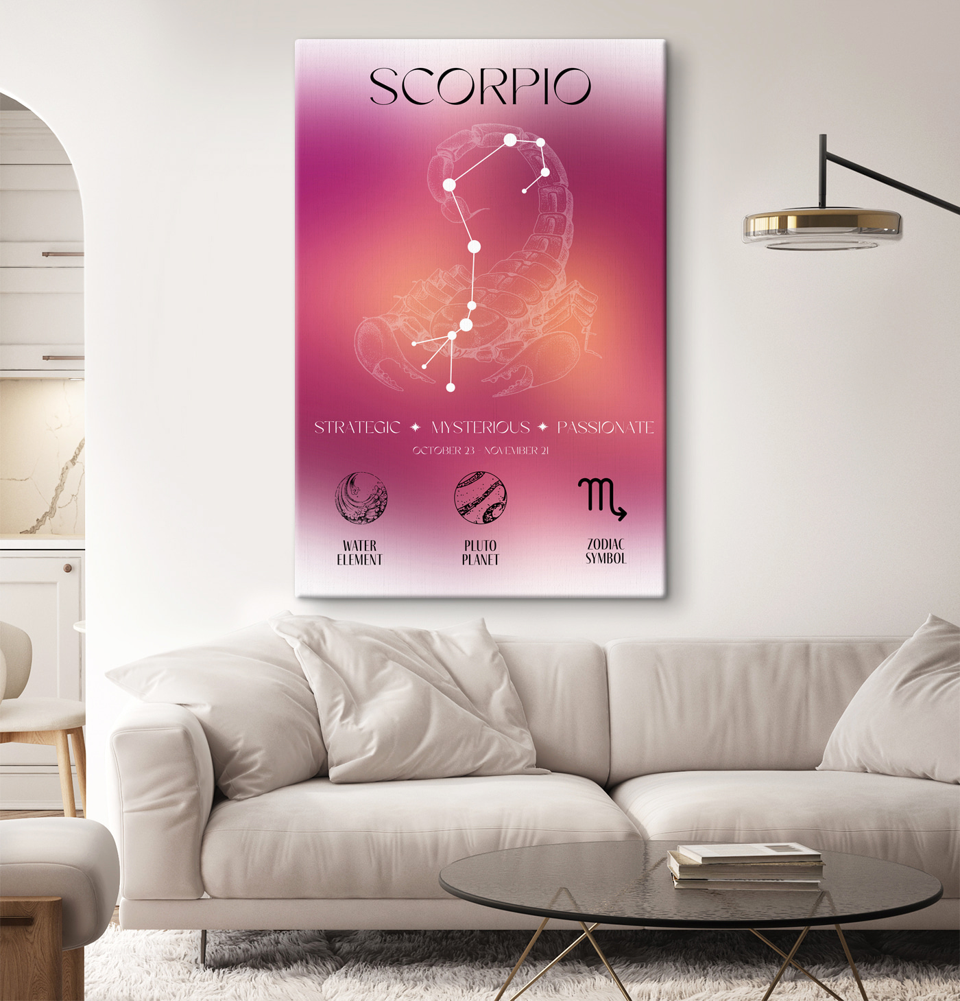 A zodiac sign with a scorpion and stars
