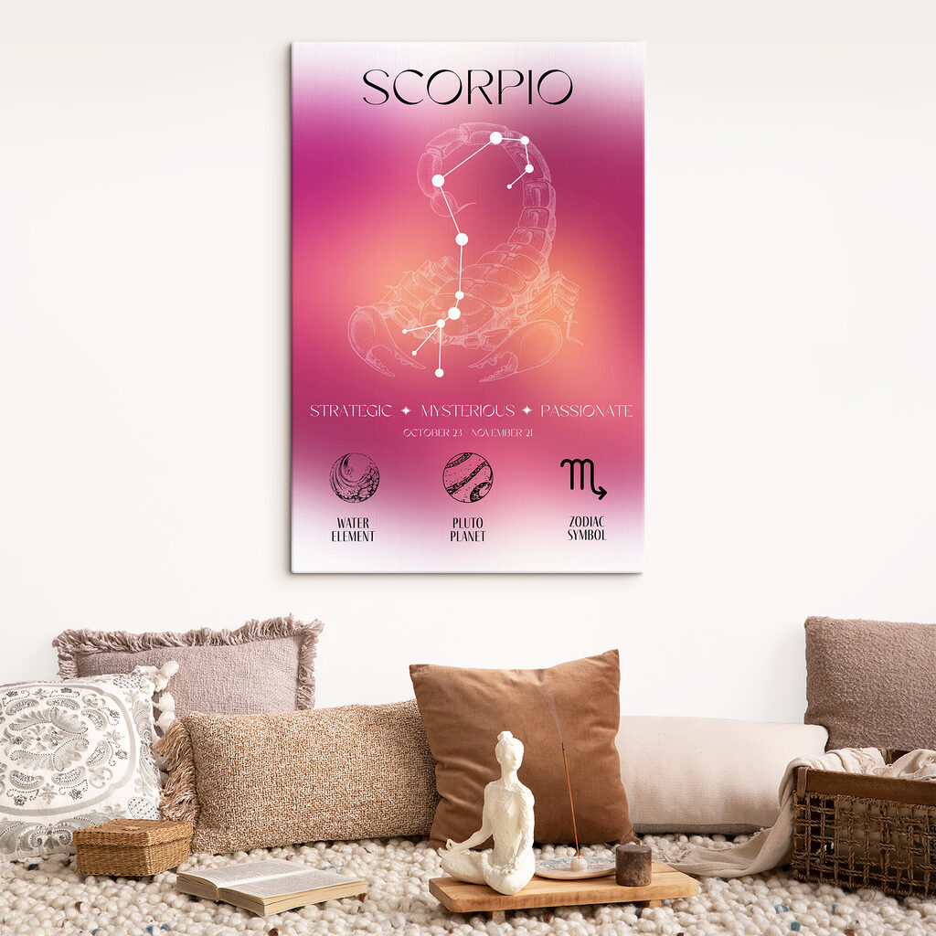 A zodiac sign with a scorpion and stars
