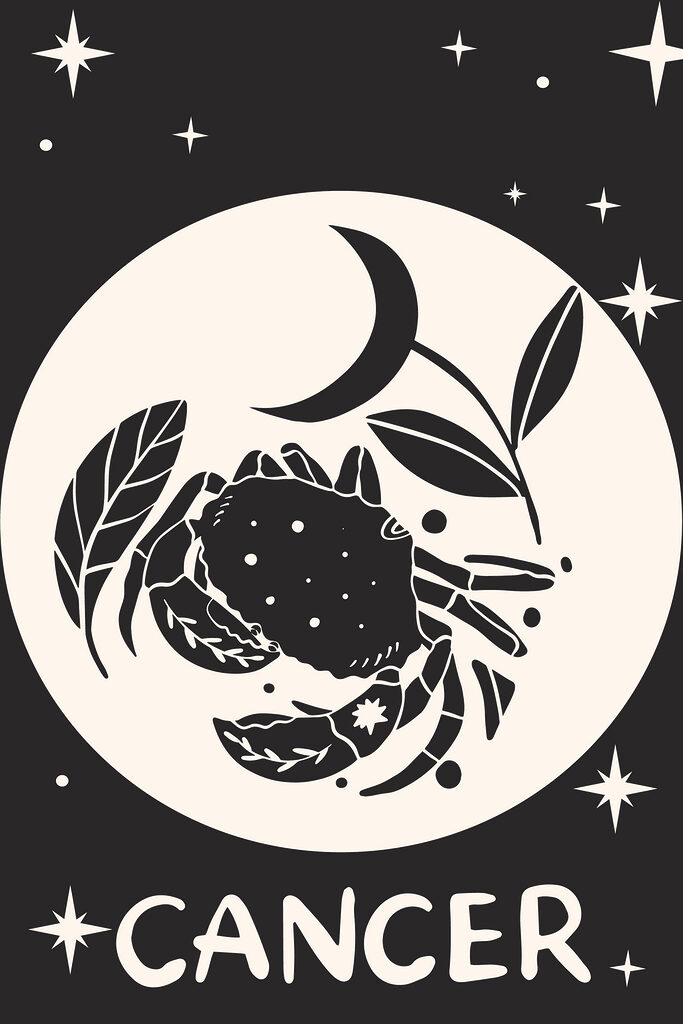 A black and white drawing of a crab and a plant A black and white drawing of a crab and a plant