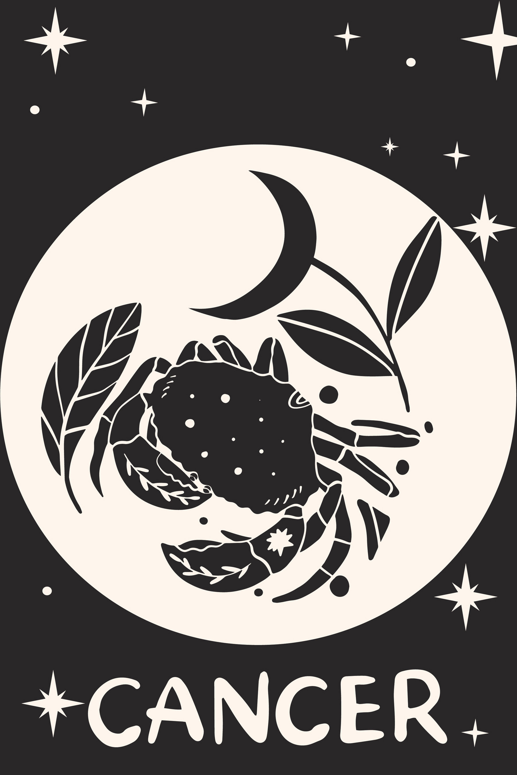A black and white drawing of a crab and a plant A black and white drawing of a crab and a plant