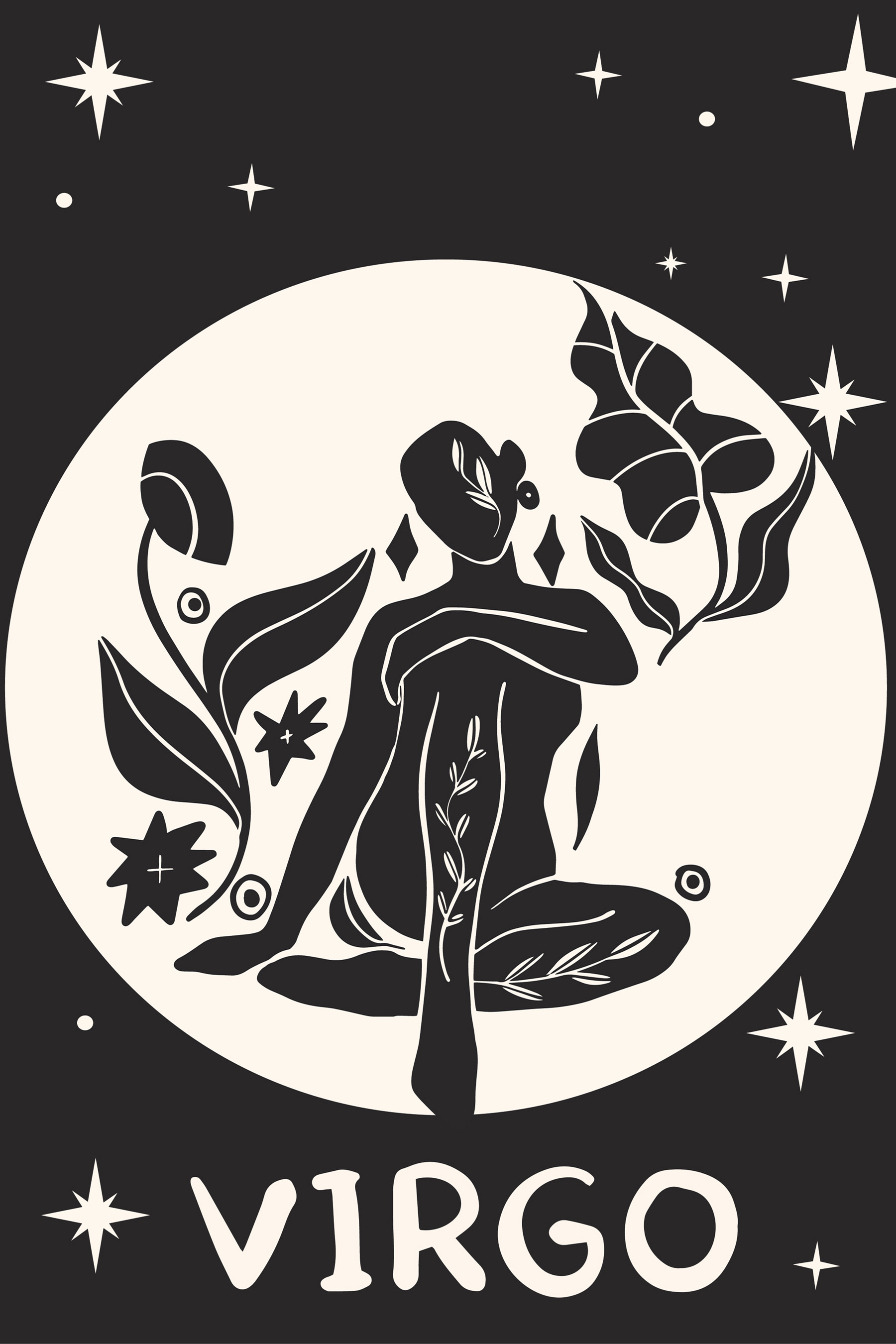 A black and white drawing of a woman sitting in a lotus position