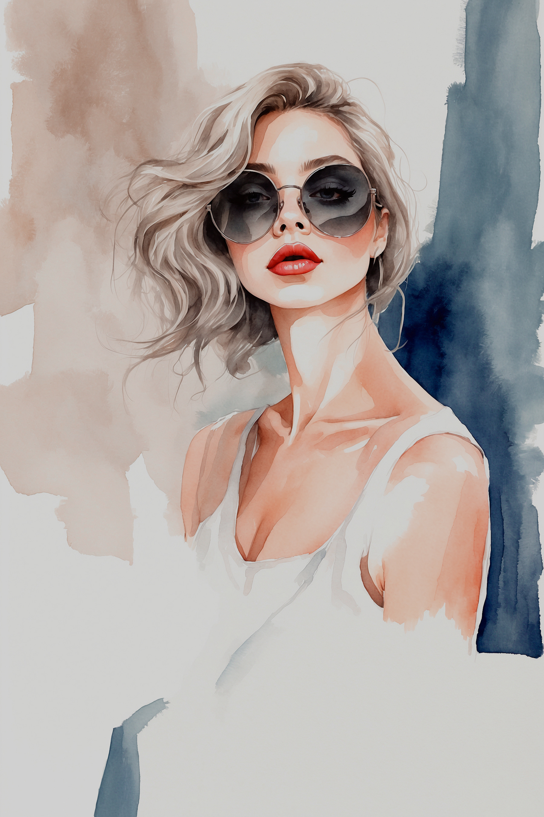 A watercolor of a woman wearing sunglasses A watercolor of a woman wearing sunglasses