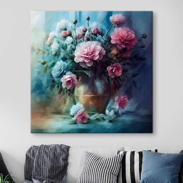 A painting of flowers in a vase A painting of flowers in a vase