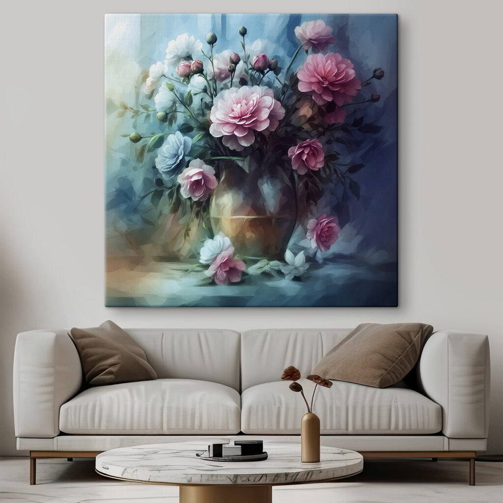 A painting of flowers in a vase A painting of flowers in a vase