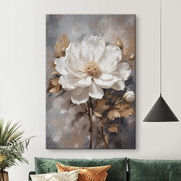 Cuadros Una flor blanca con hojas marrones