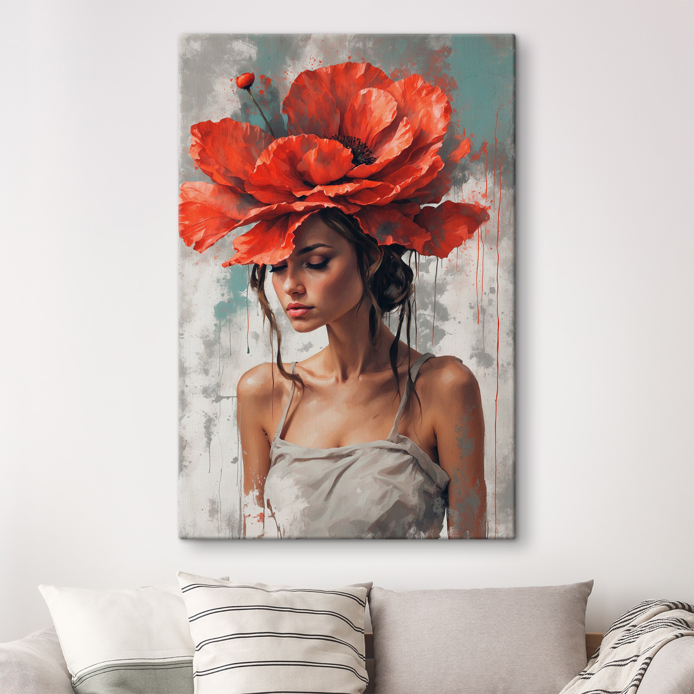 A woman with red flowers on her head A woman with red flowers on her head