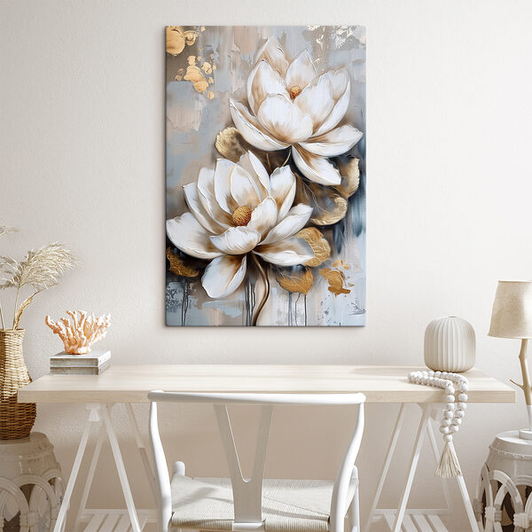 A painting of flowers on a grey background A painting of flowers on a grey background