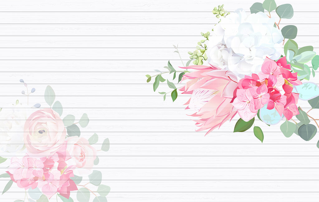 Flores blancas y rosas sobre fondo blanco Flores blancas y rosas sobre fondo blanco